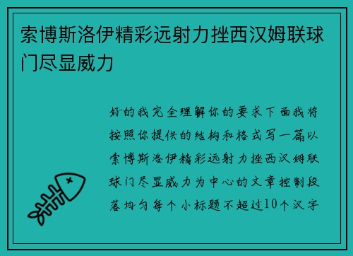 索博斯洛伊精彩远射力挫西汉姆联球门尽显威力